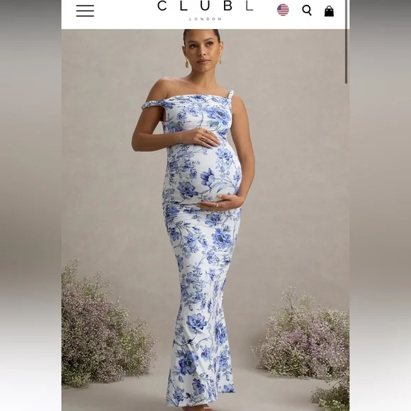 Club L London Blue and White Floral One-Shoulder Maxi Dress - Picture 5 of 5